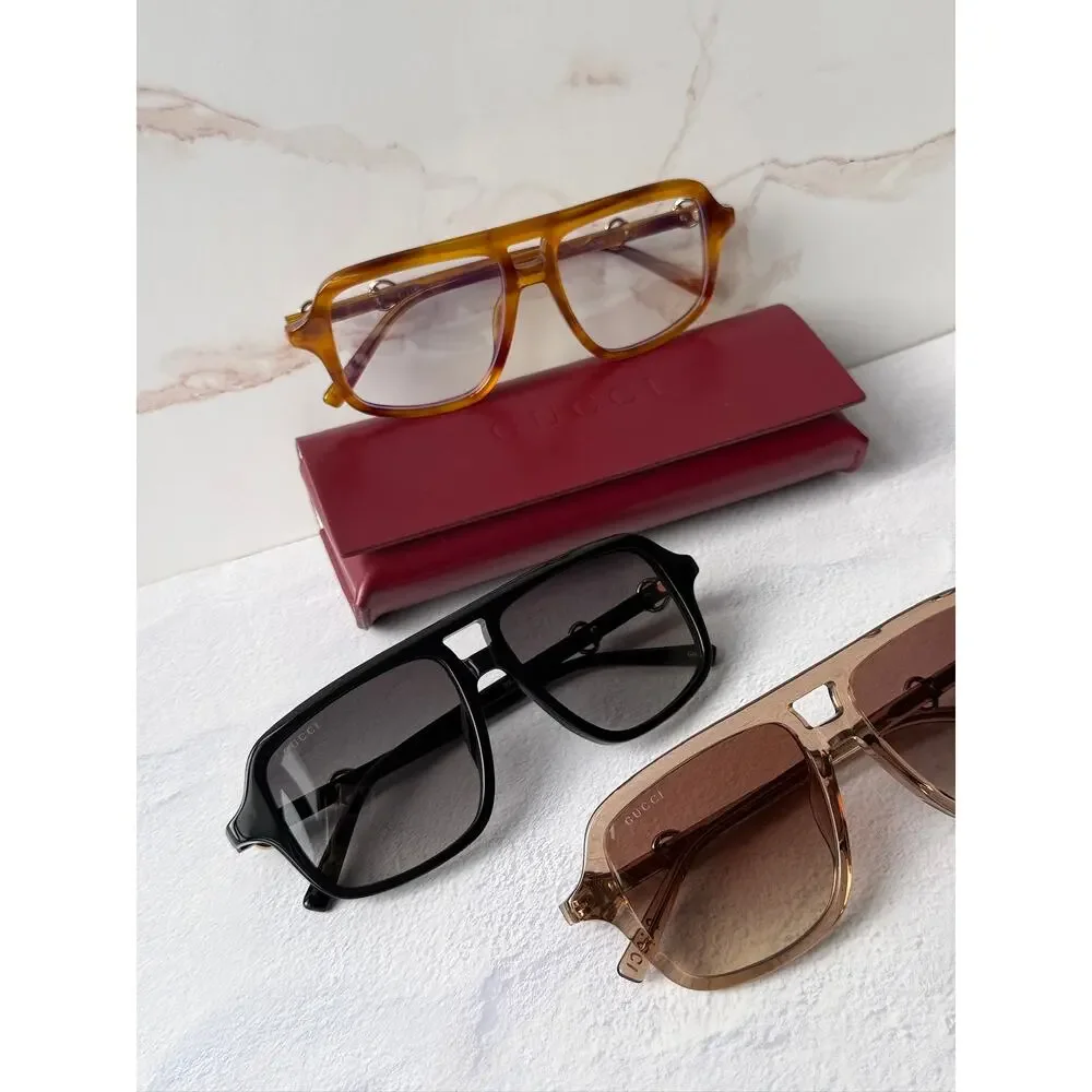 NEW Gucci GG2052S Brown Horsebit Aviator Sunglasses $515